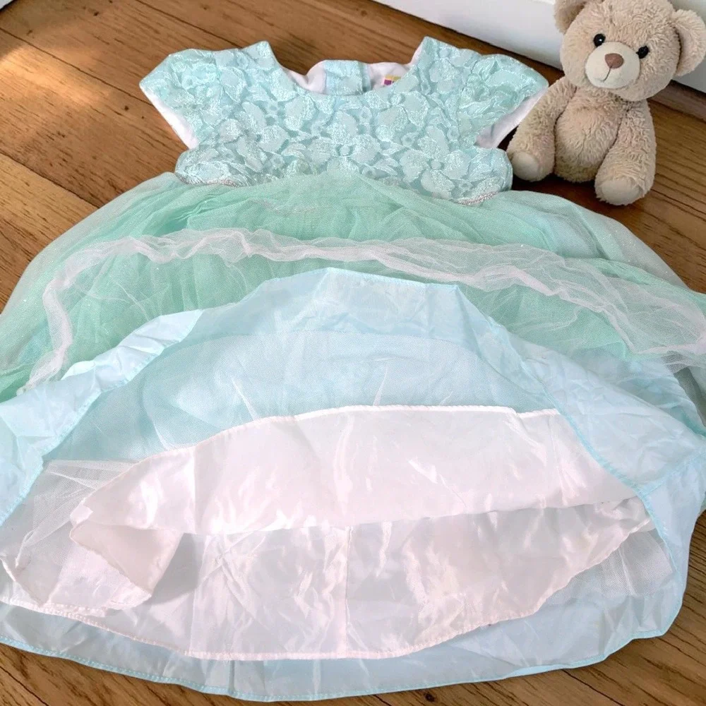 VTG Healthtex Mint Green Lace Tulle Tutu Dress Toddler Girls Size 4T Party Y2K‎